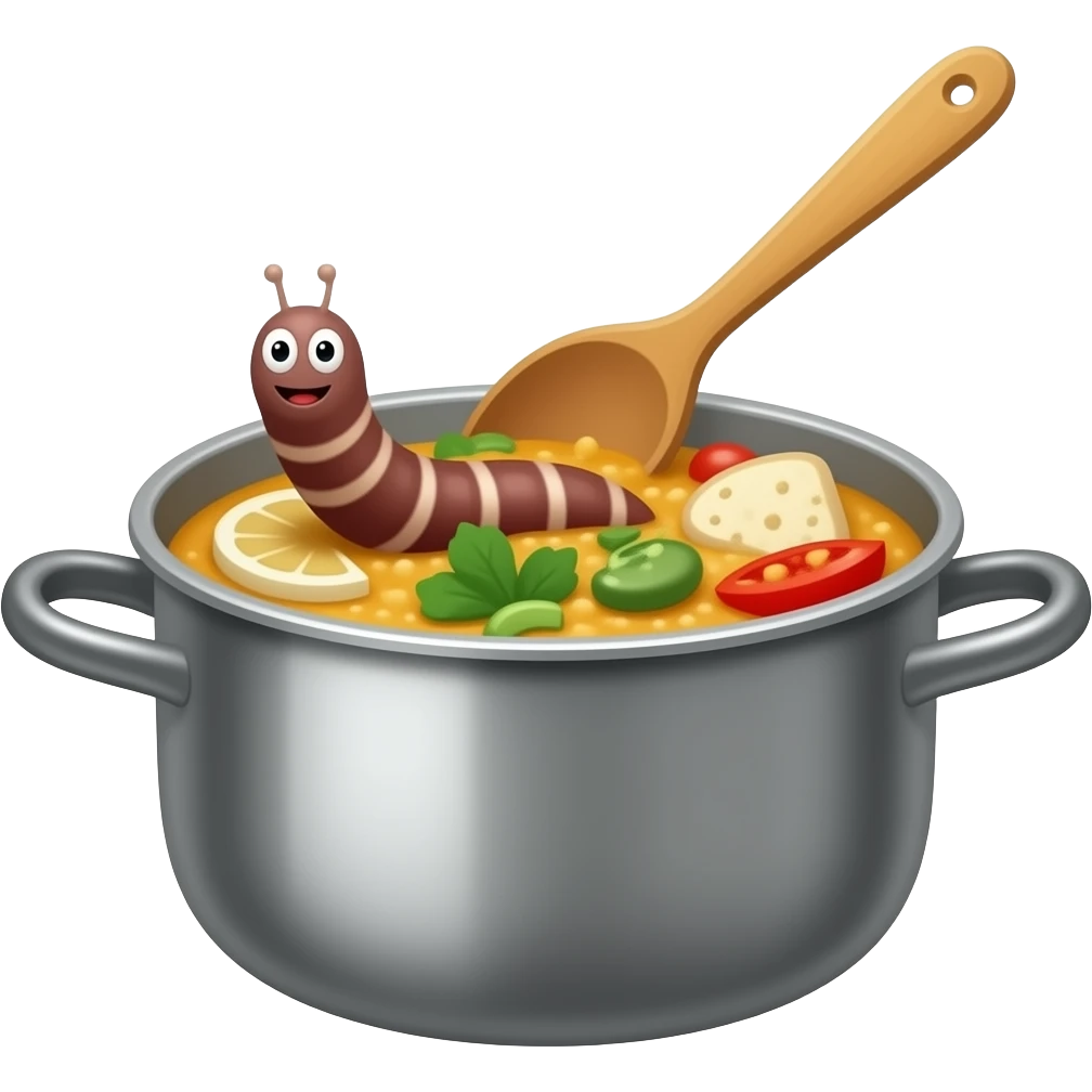 worm cooking food on a pot on a pot emoji