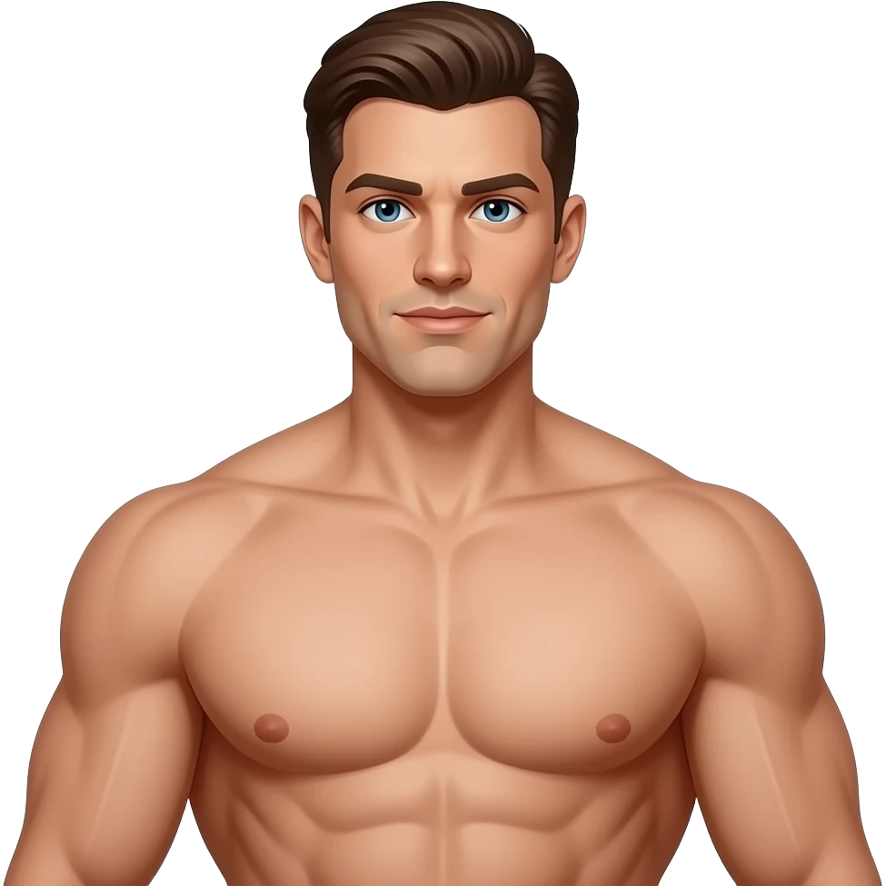upper body male superhero figure with no suit and muscular build in thin, narrow underwear with bulge emoji