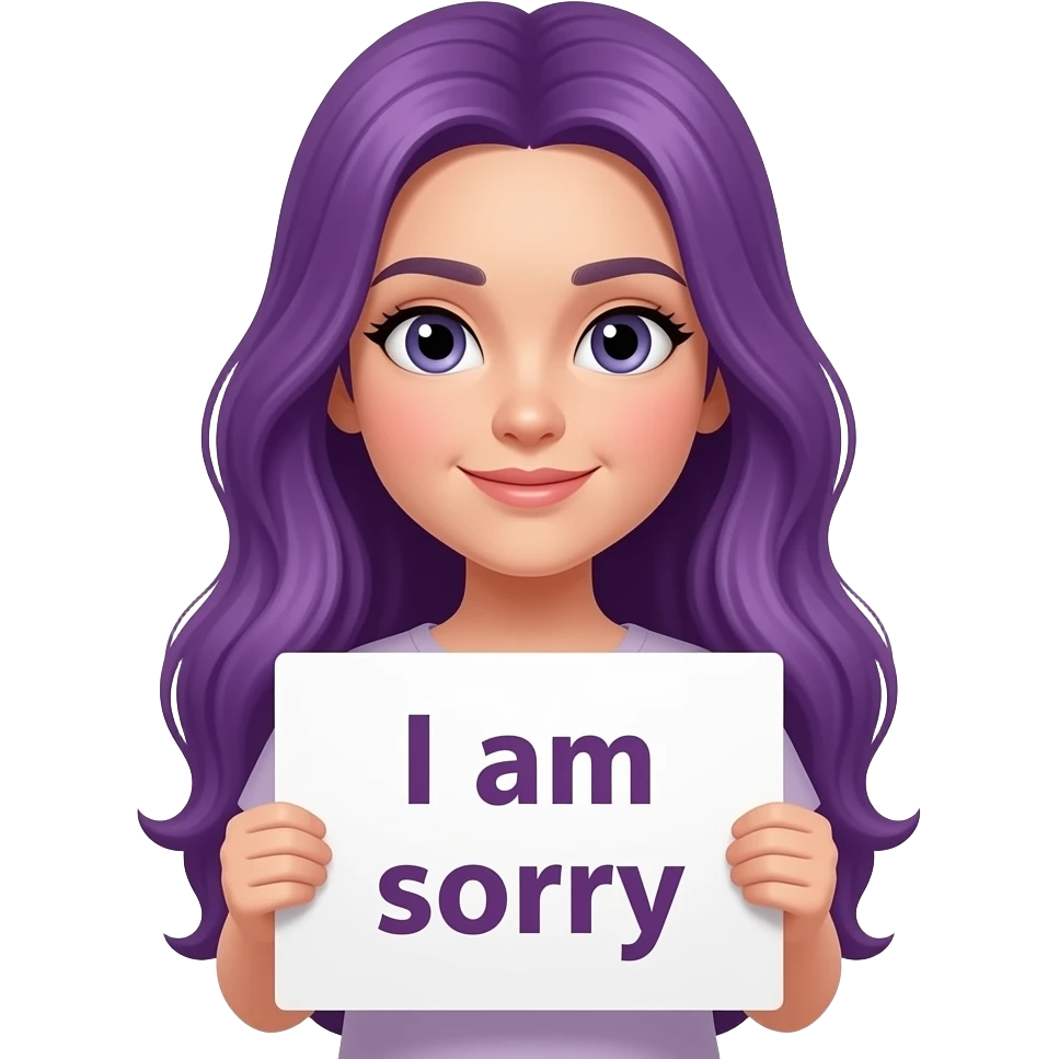 girl with long purple hair with a I am sorry sign emoji