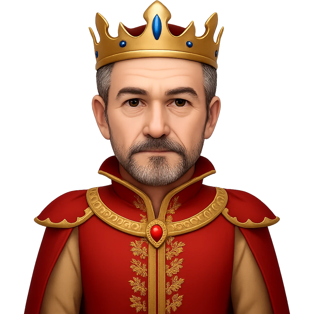 Make the prince look older with mature facial features in the style of emoji. Keep the background transparent. emoji