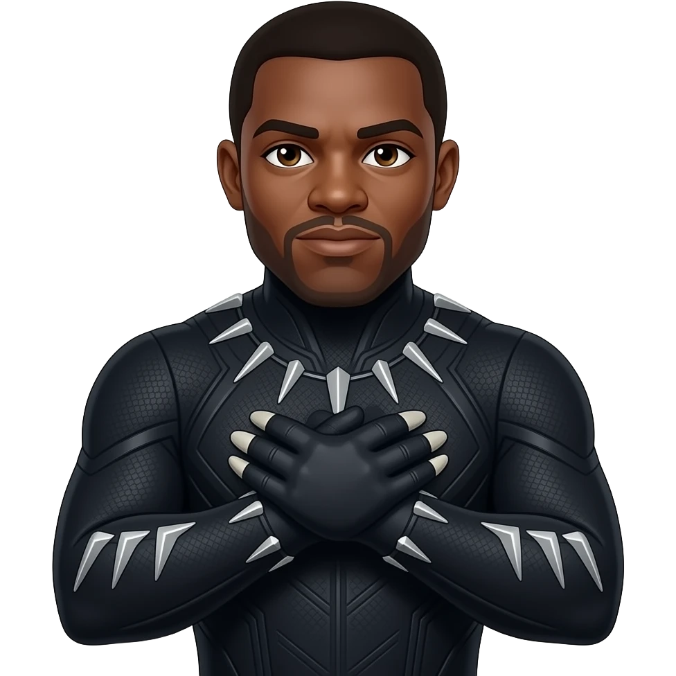 I want the emoji with black panther giving tribute to Wakanda his both hand should be on his other side of arm emoji