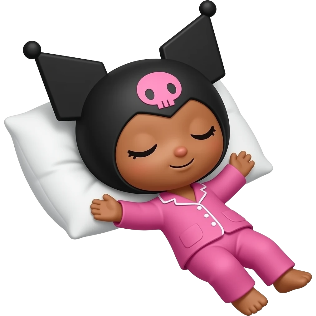 brown skin tone kuromi in hot pink pajamas falling asleep emoji