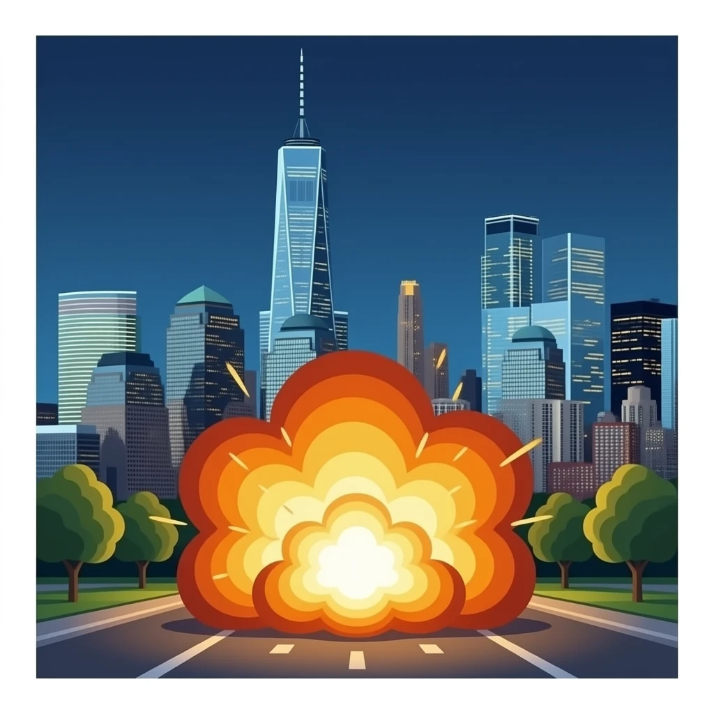 I want to create New York City getting bombed with a bomb hitting the Ground and exploding emoji
