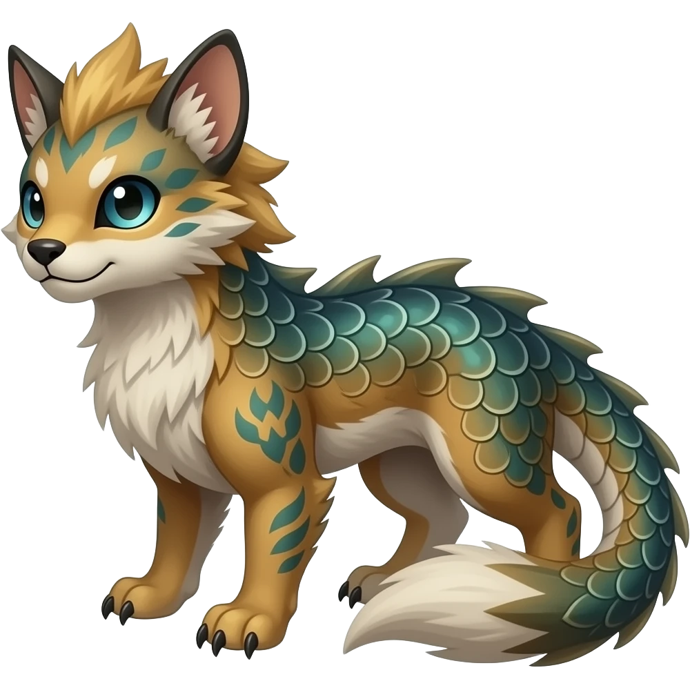 unique-patterned finned epic legendary vintage antique aesthetic quadrupedal fuzzy fury scaly feral fantasy-Litten-Luxray-Shinx-Luxio-Vaporeon-Milotic-Furret-Fakémon-fusion-hybrid-creature emoji