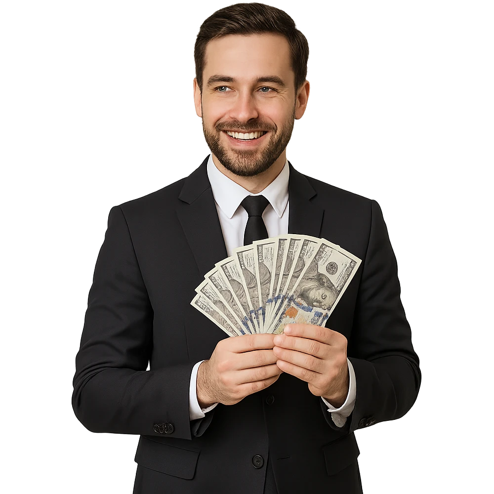 business man with money in his hands emoji
