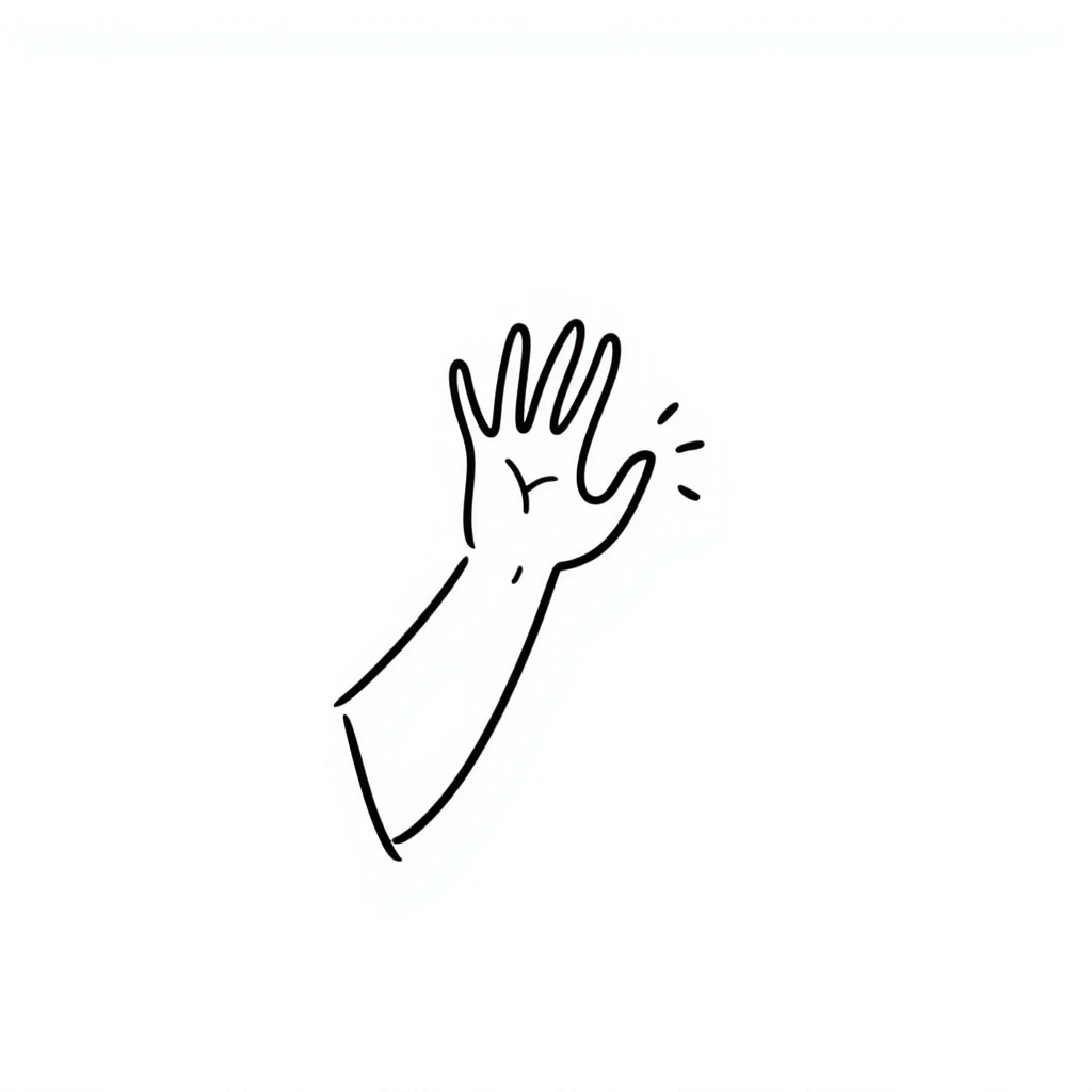 mano saludando con líneas dinámicas, estilo doodle emoji