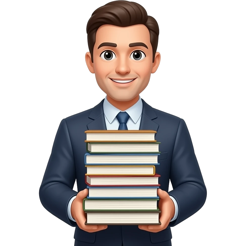 a man standing with many books in his hands emoji