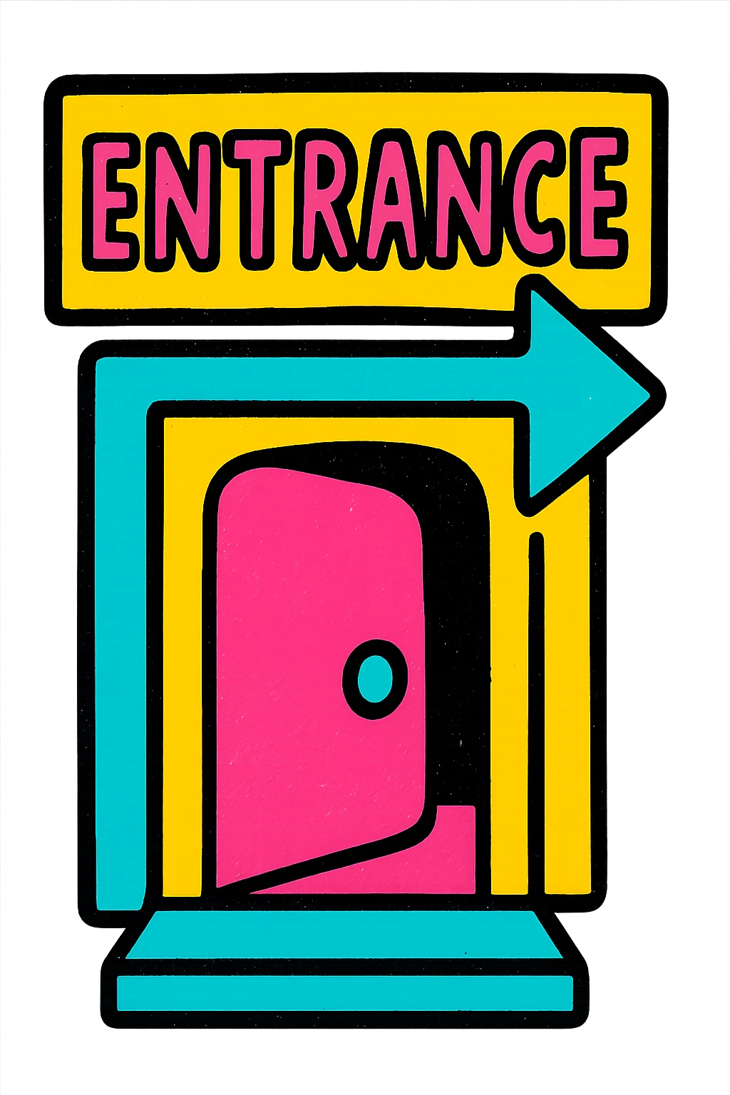 icon representing '입구 위치가 눈에 잘 띄었어요' with a clear entrance doorway, bold visible sign or arrow, emphasizing visibility, friendly modern style, colorful and approachable emoji