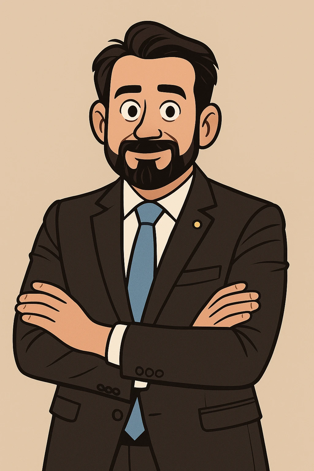 Turn this man in a suit and tie into a modern flat toon style illustration with clean lines, professional look, and neutral background. emoji