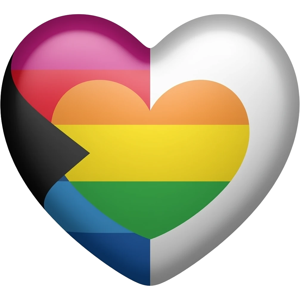 Progress flag heart red, orange, yellow, green, blue, violet, white, pink, light blue, brown, black emoji