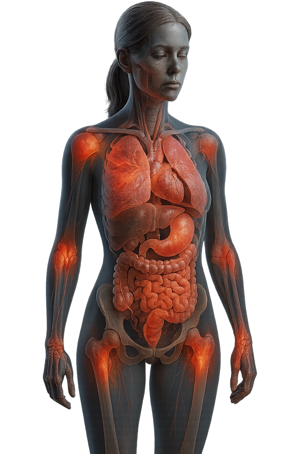 Corpo render in 3d di una donna infiammato cronicamente emoji
