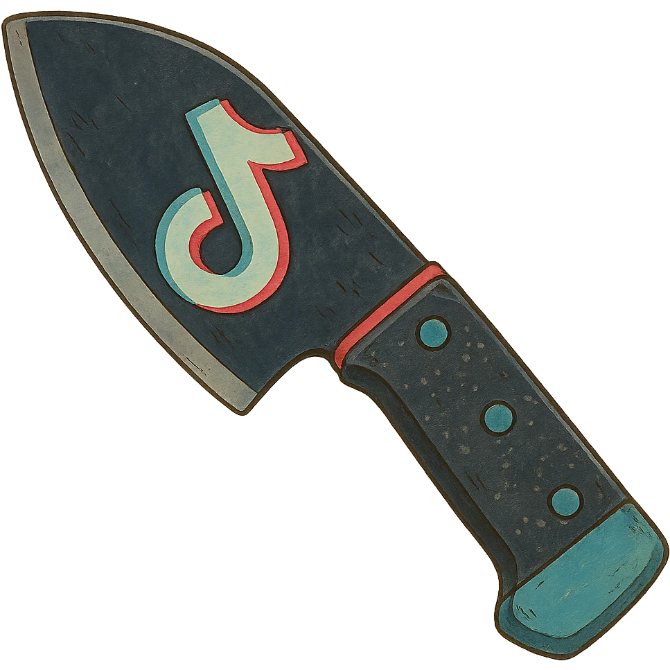 ghibli style illustration of a knife with TikTok theme, reversed blade emoji