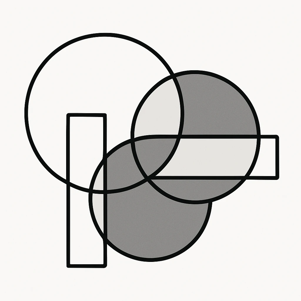 minimalist geometric art with overlapping circles and rectangles, using beige, taupe, and soft gray, on a white background, no frame, no shadows, no decor, modern and elegant emoji