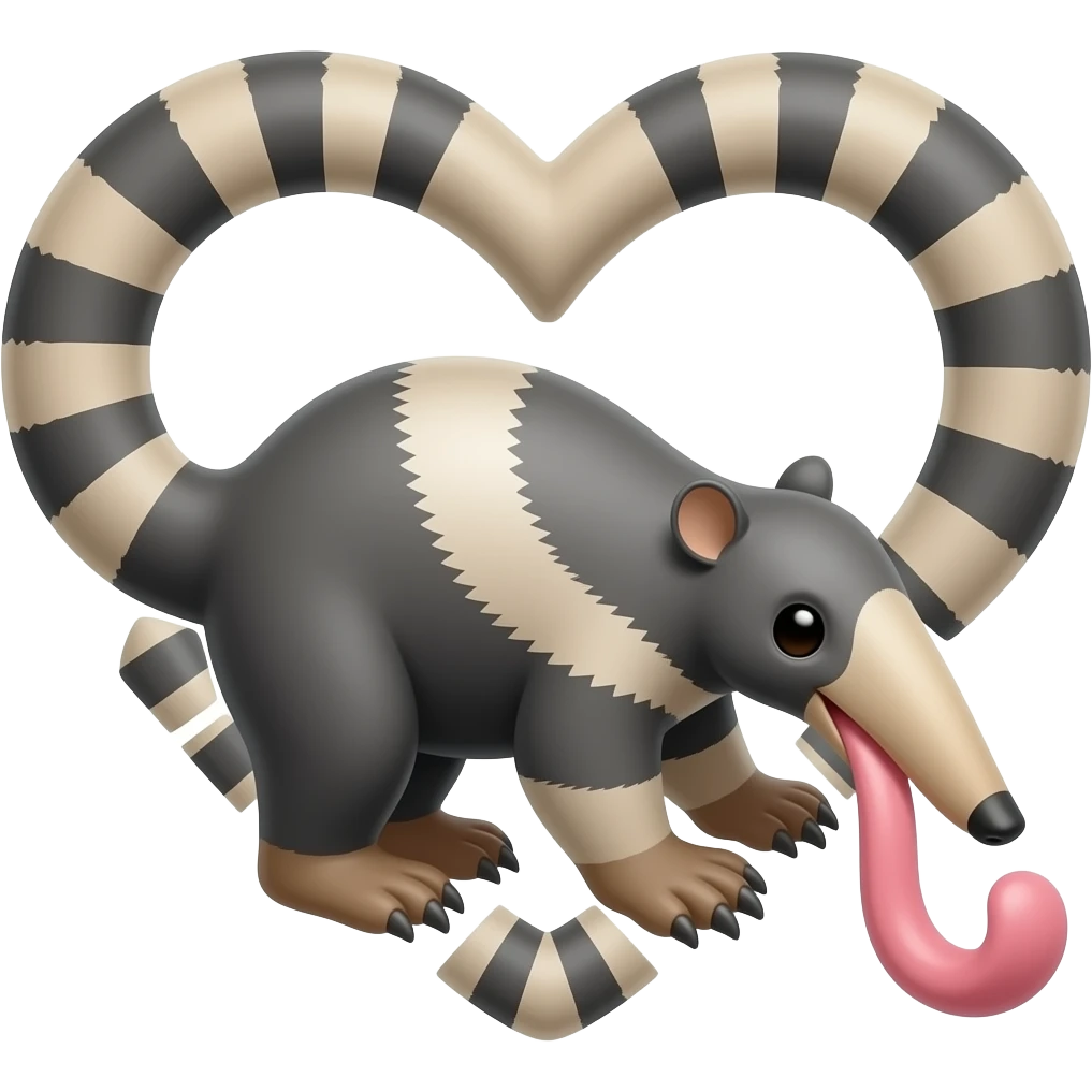 an ant eater with its long tongue in the shape of a heart emoji