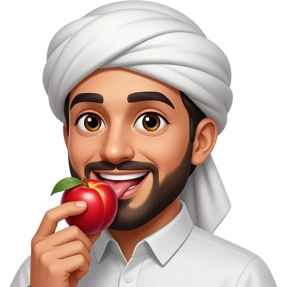 Arab man wearing turban licking peach emoji