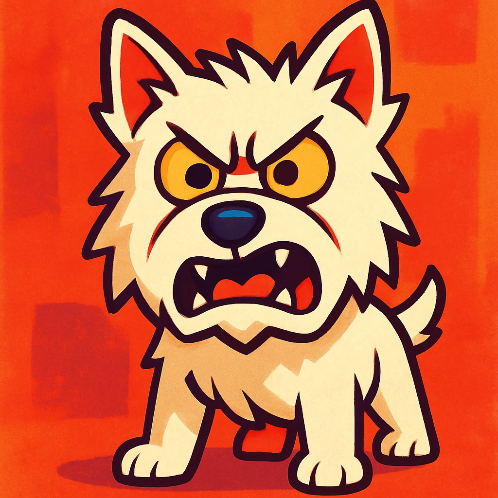 angry westie dog, exaggerated expression, bold lines, vibrant toon style emoji