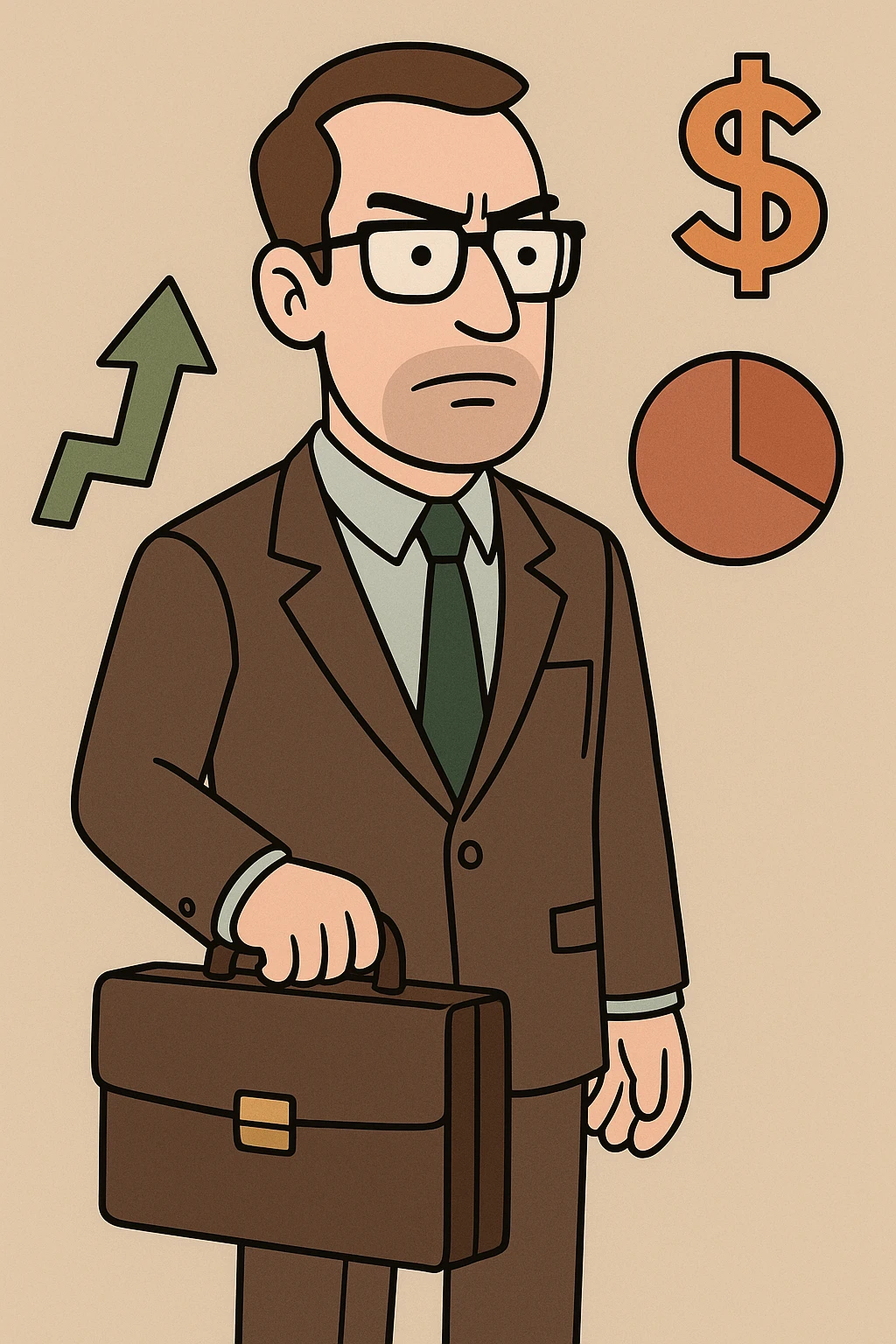 cartoon style male financial expert, serious, wearing glasses, suit, carrying briefcase emoji