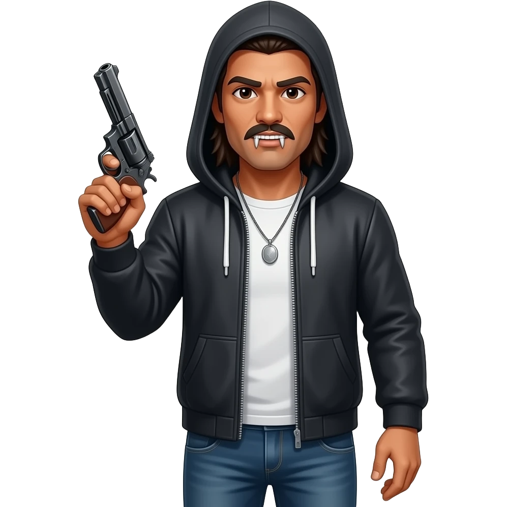 hood indian man with a silver grill in his mouth and gun and pants with boxers showing emoji