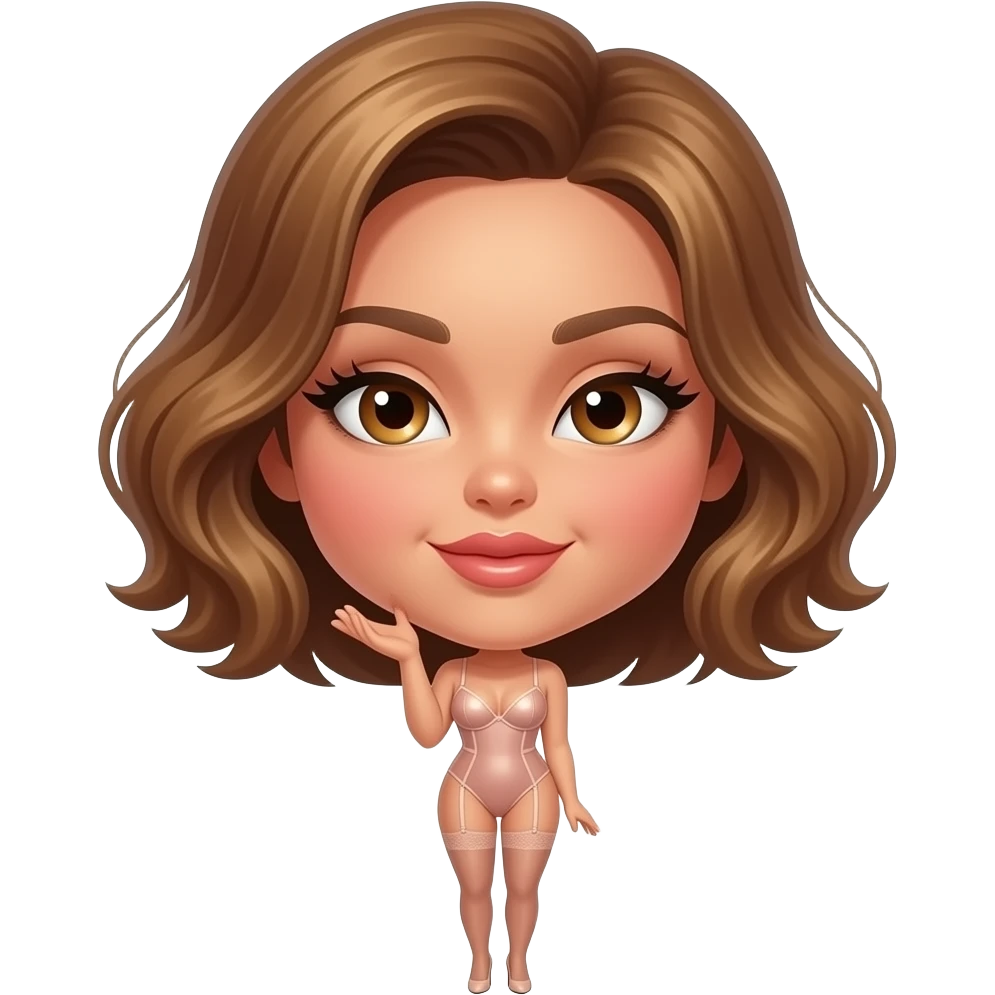 glamours,-tanned,-very-beautiful-woman-with-big-plump-rose-beige-lips,-long-lashes,-honey-silky-very short- hair,-wavy-hair,-hazel-eyes-wearing-nude-latex-lingerie-nude-stilettos-Looks-sexy-winking-blowing-kiss-from-hand-full-body emoji