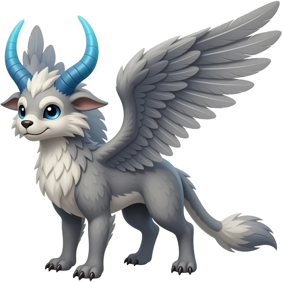 Trico The Last Guardian Quadrupedal Creature With Blue Horns, Grey feather Wings, And long tufted tail emoji