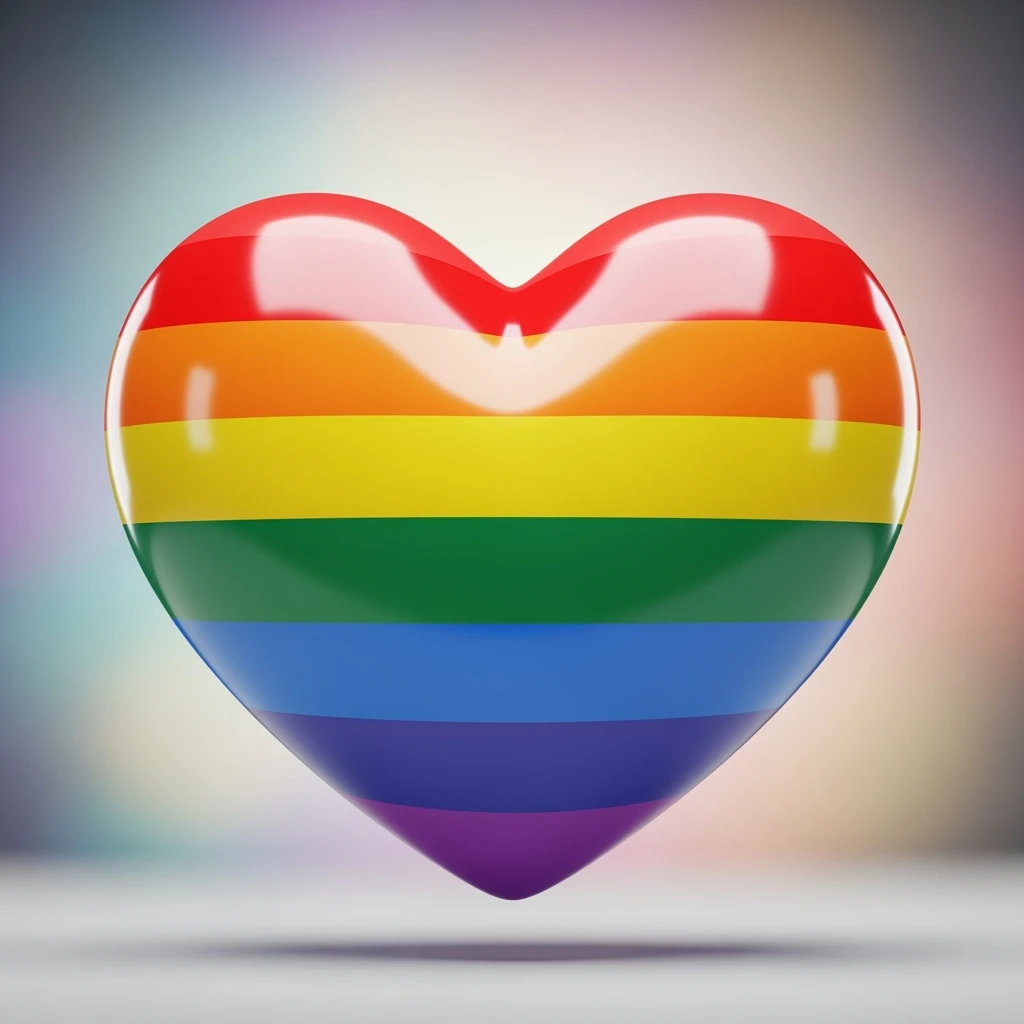 gay pride rainbow heart, bright and cheerful, glossy finish emoji
