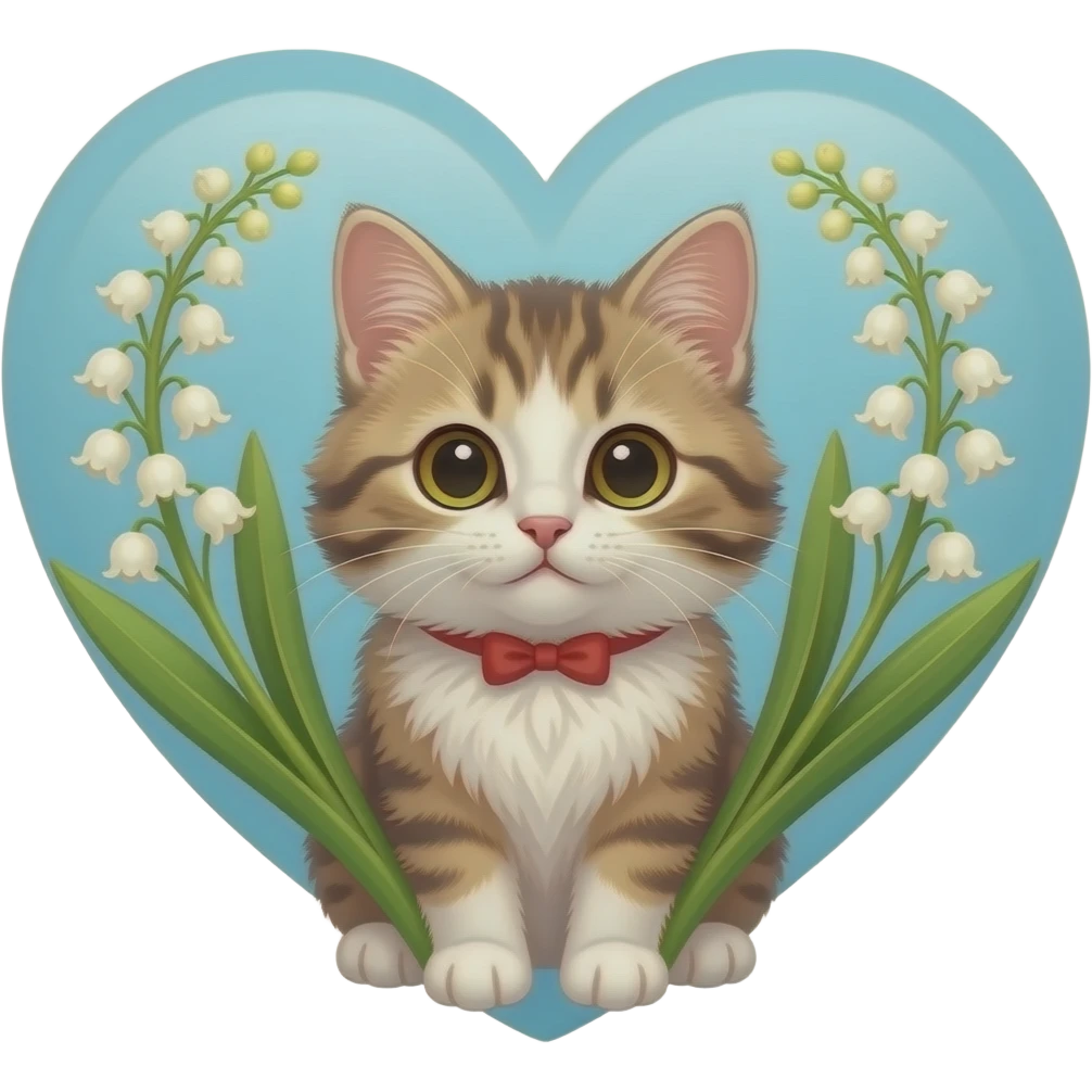 1er mai fête  du muguet, douceur, bonheur avec petit chaton angora en forme de coeur emoji