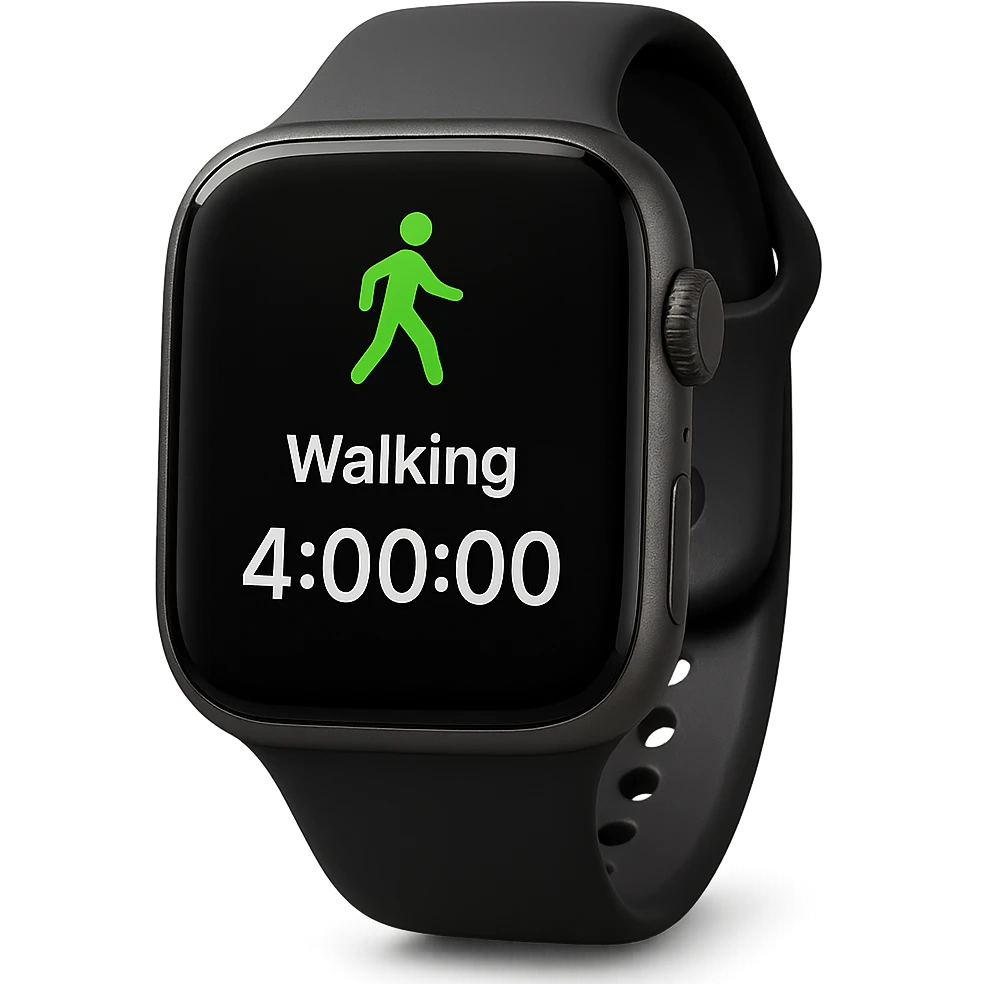 smartwatch con modalità attiva di camminata che segna 4 ore di camminata, REALISTICA 4K emoji