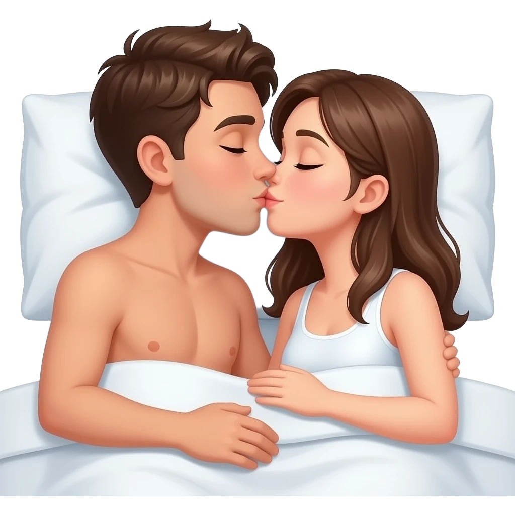 19 year-old naked man laying in bed kissing a woman emoji