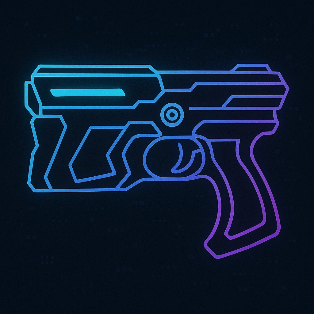 a stylized version of a Dominator gun from Psycho-Pass, simplified shapes, bold lines, glowing elements, cyberpunk vibe emoji