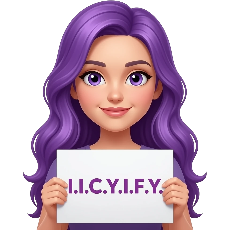 sexy girl with long purple hair holding a I.I.C.Y.I.F.Y. sign emoji