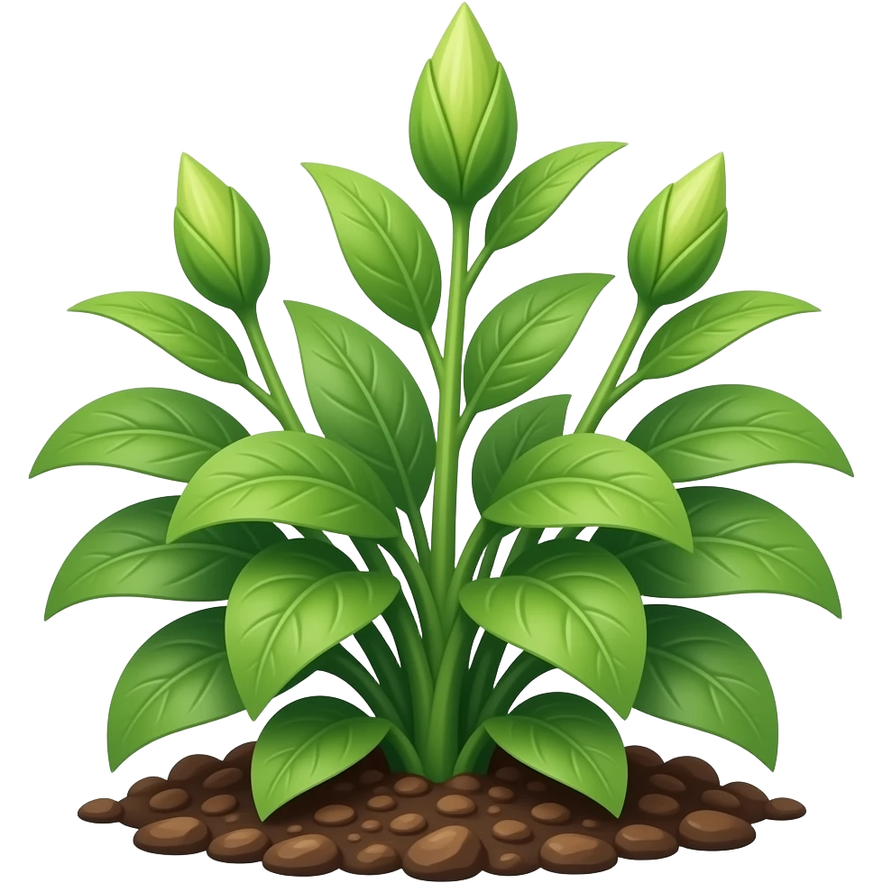 green plant from the ground with leafs And flowers budding emoji