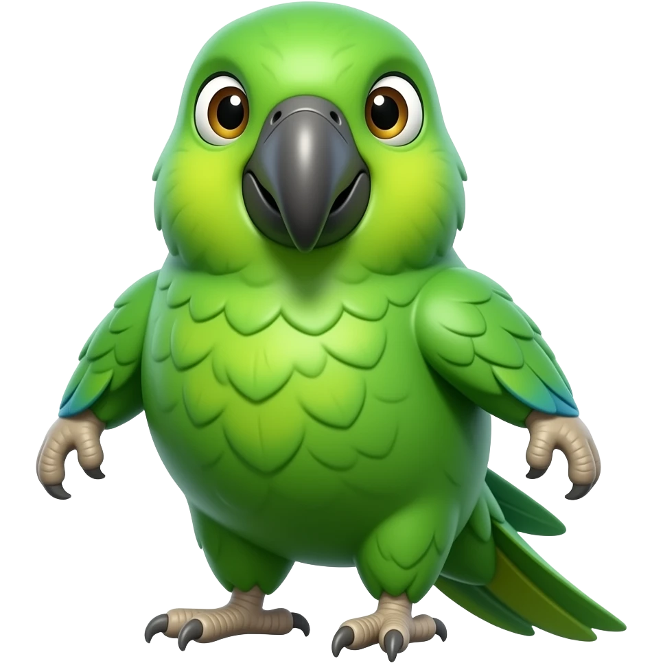 3d parrot full body, entirely pure green, extremely glossy, vibrant high contrast, facing front, white background emoji