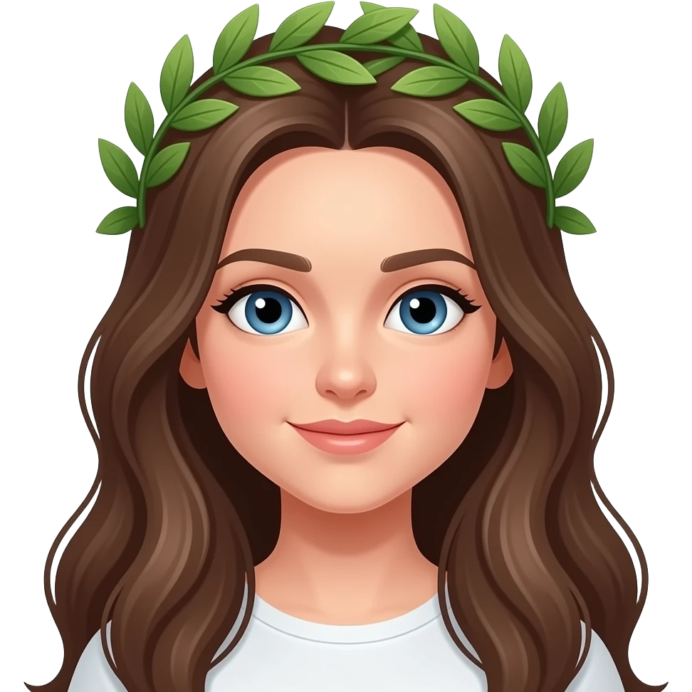 Ragazza occhi azzurri capelli castani lunghi  corona alloro solo in testa emoji