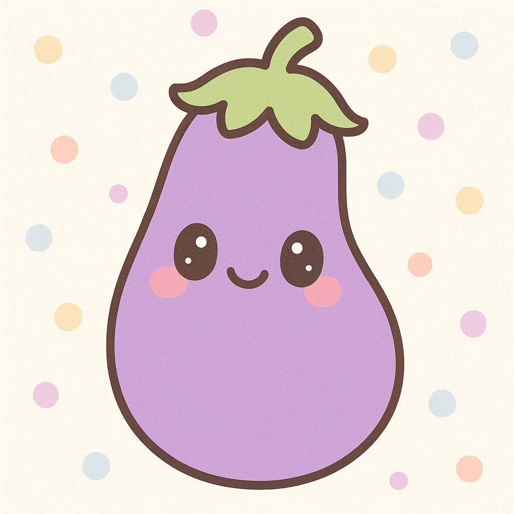 a cartoon eggplant with a smile, cute style emoji