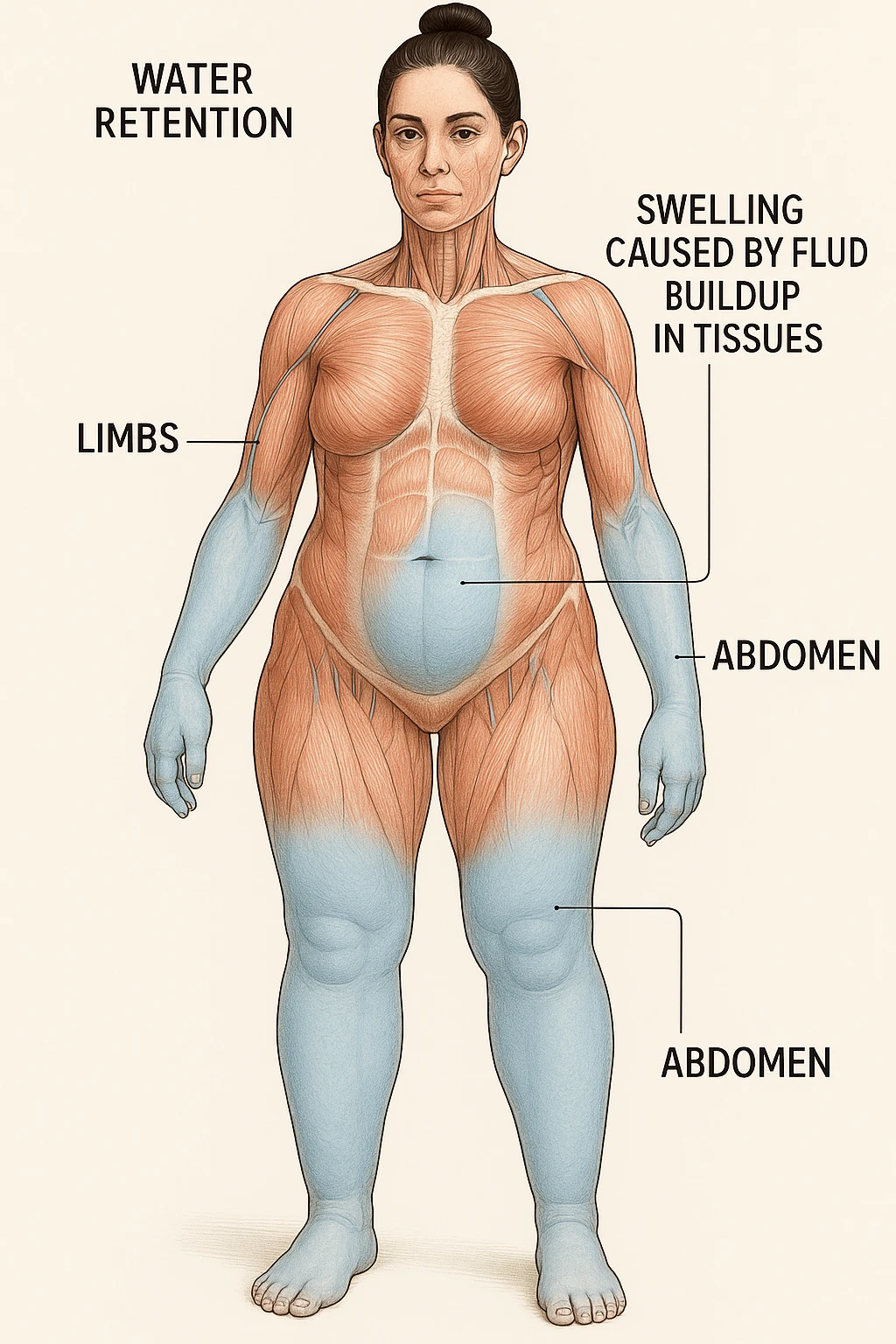 Donna vista anatomicamente con ritenzione idrica emoji