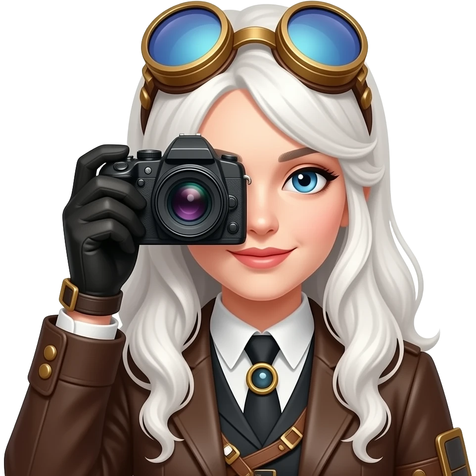 steampunk white haired lady with a camera emoji
