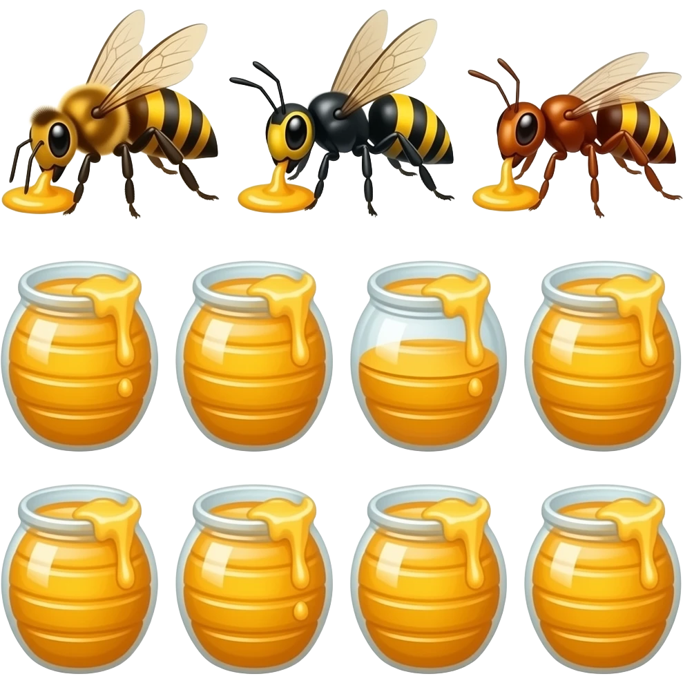 Male bee and male wasp and male Ant eating 12 honey emoji