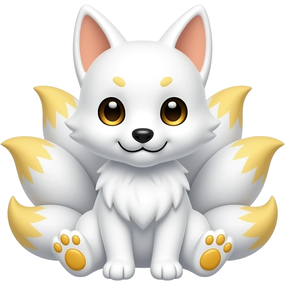 Baby white kitsune nine tails yellow paws sitting down like a dog emoji