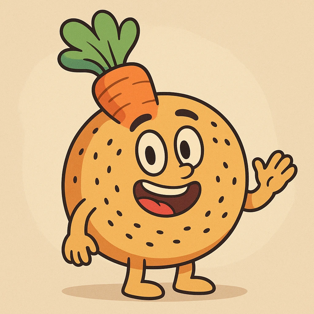 cartoon style carrot bagel, colorful, cute emoji