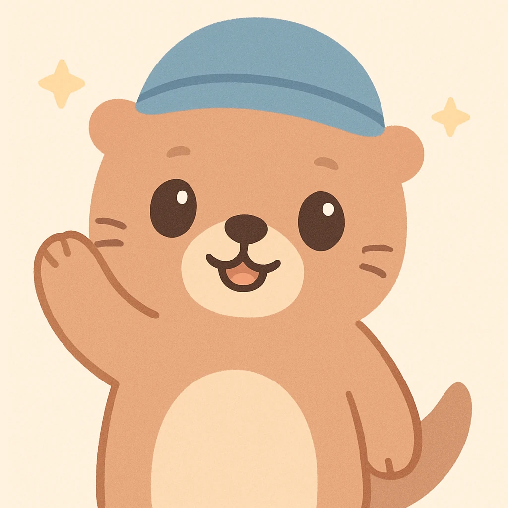 An otter with a blue hat on waving hi emoji