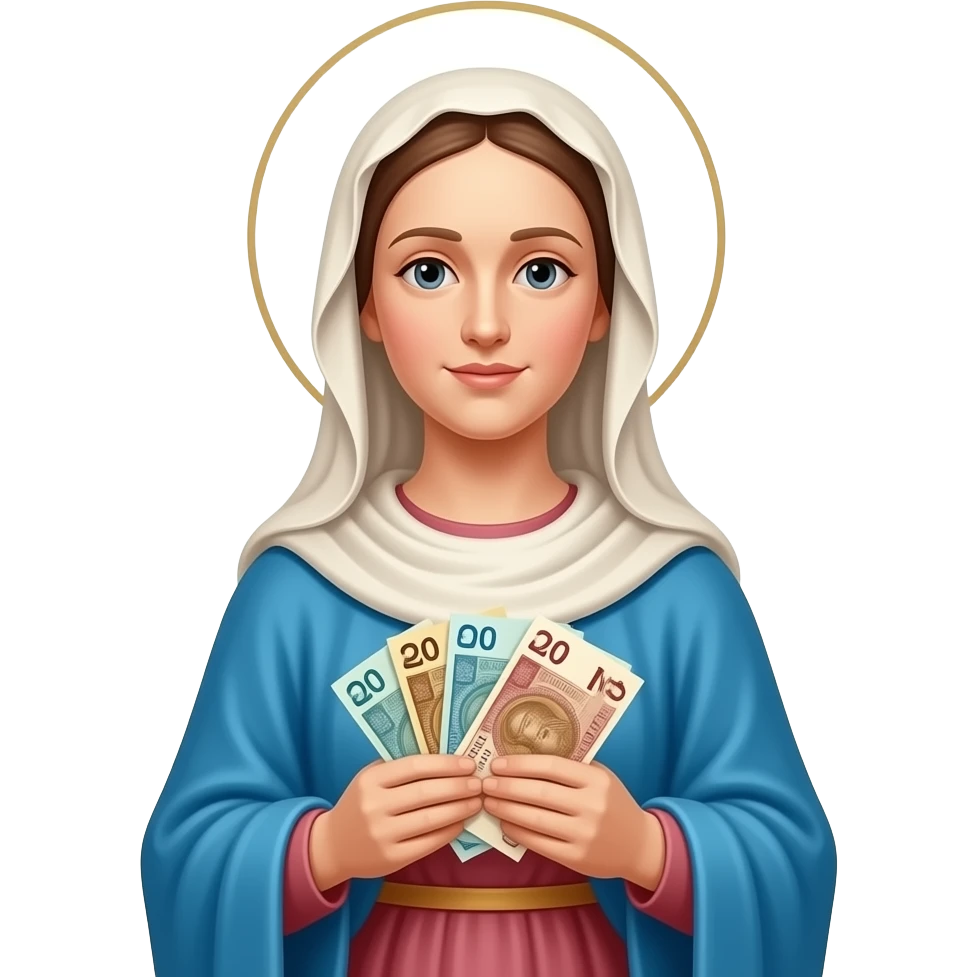 virgin marry with a polski złoty banknotes in hands emoji
