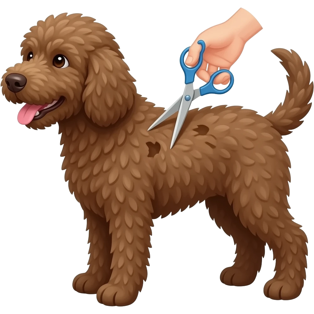 Сделай собаку породы лаготто раманойло ( она должна быть коричневая) и она должна быть на грумминге (давай изобразим груминг, как ножницы) emoji
