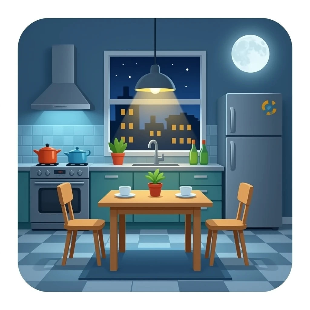 a room for cooking with a table in the middle emoji