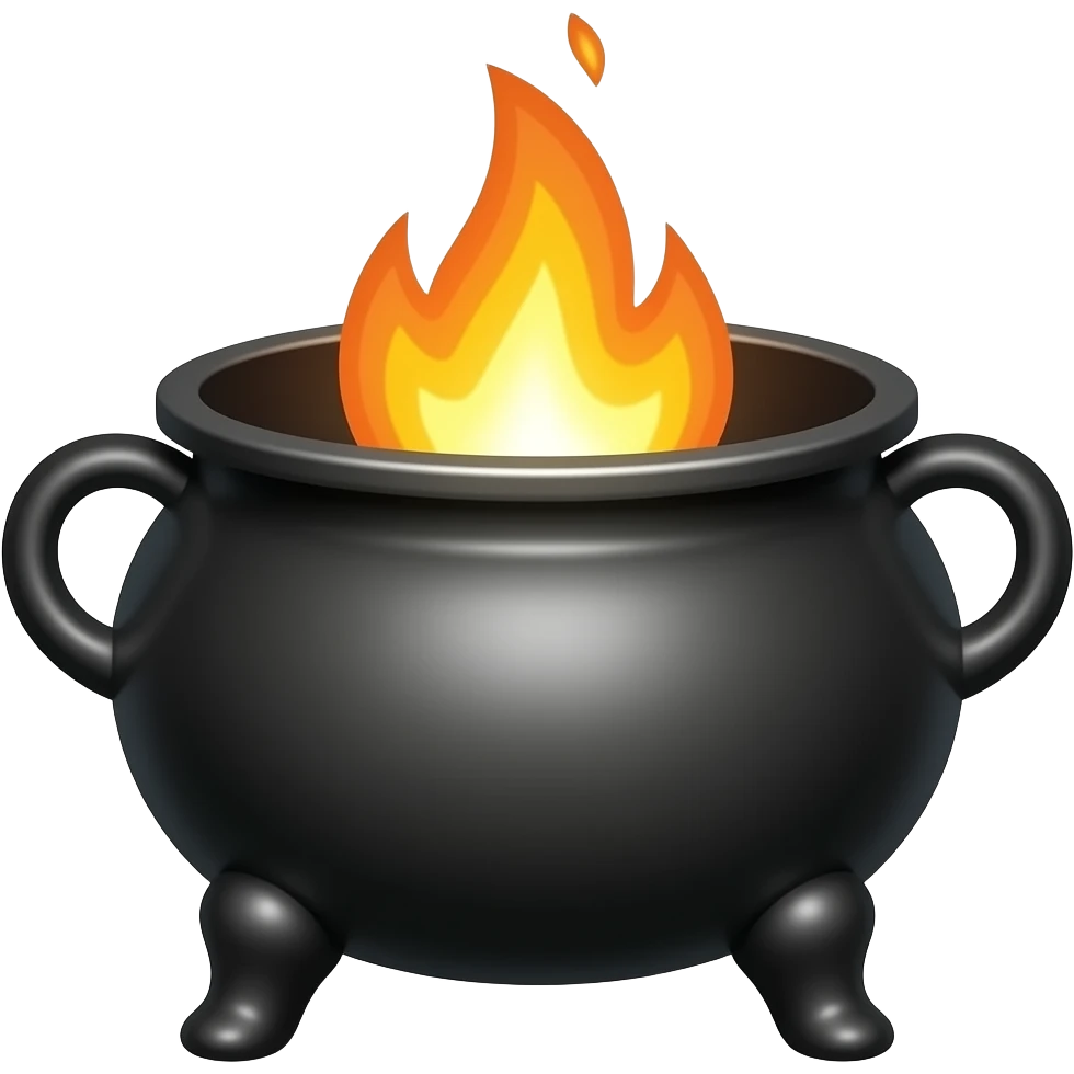 Ancient black simple brazier with clear lit flame, not a cauldron emoji
