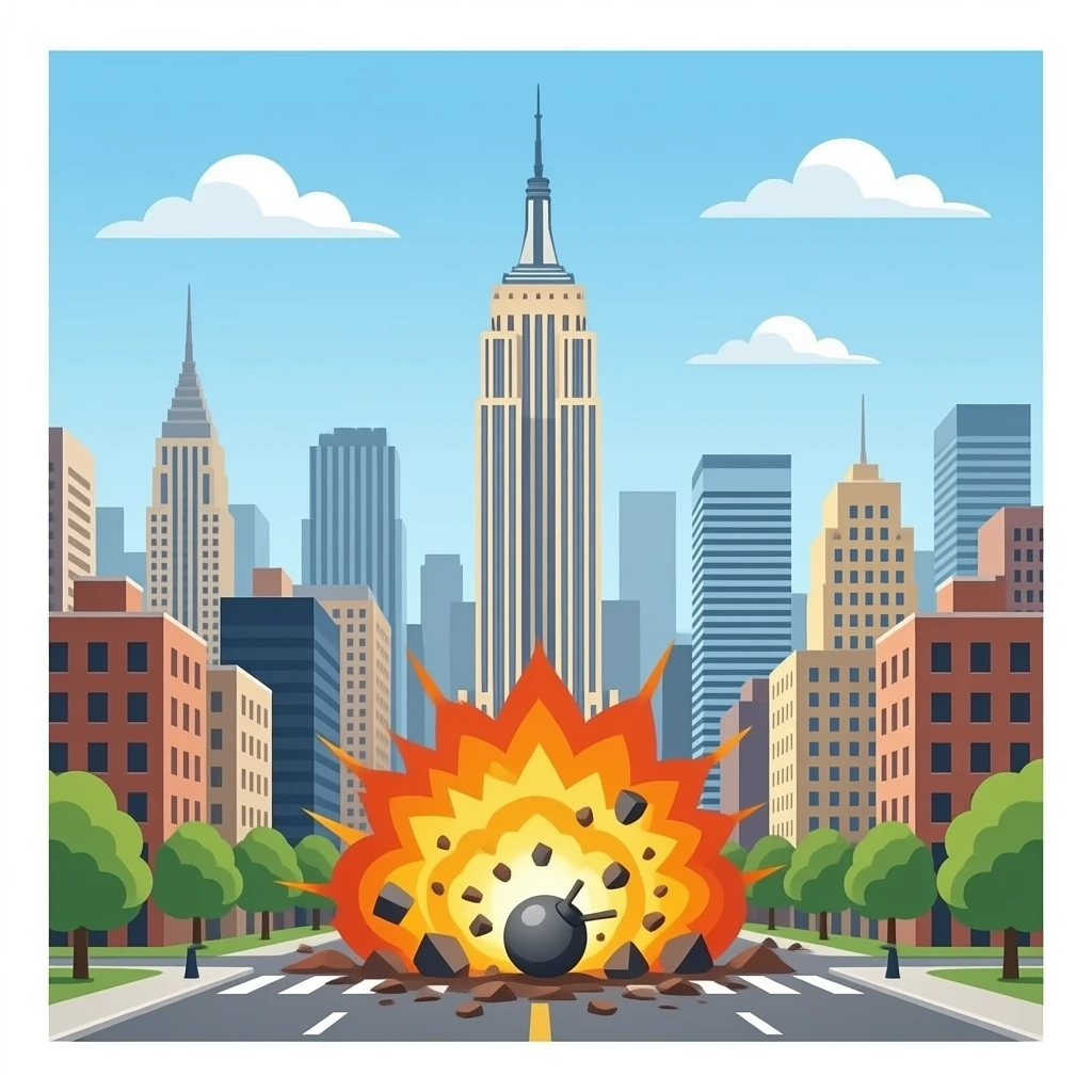 I want to create New York City getting bombed with a bomb hitting the Ground and exploding emoji