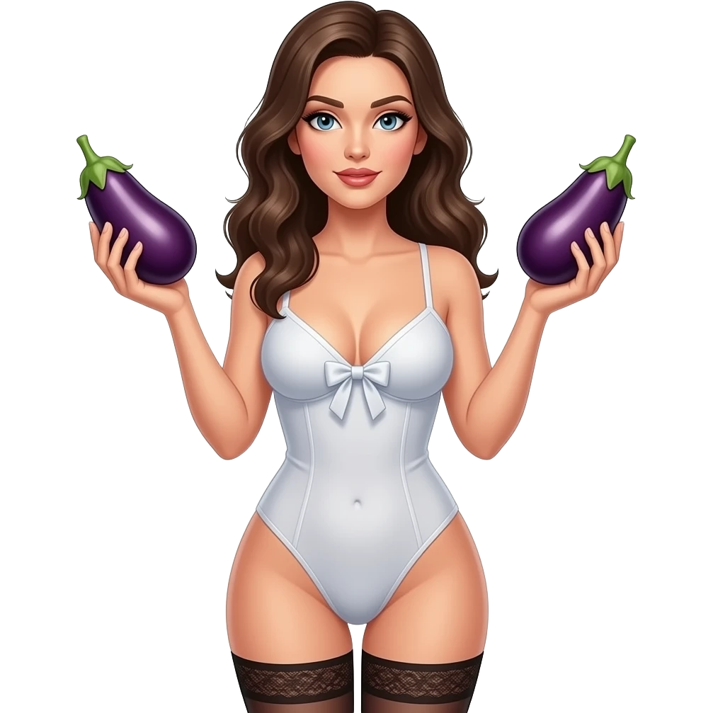 Une femme très séduisante avec une petite tenue qui tient deux 🍆 emoji