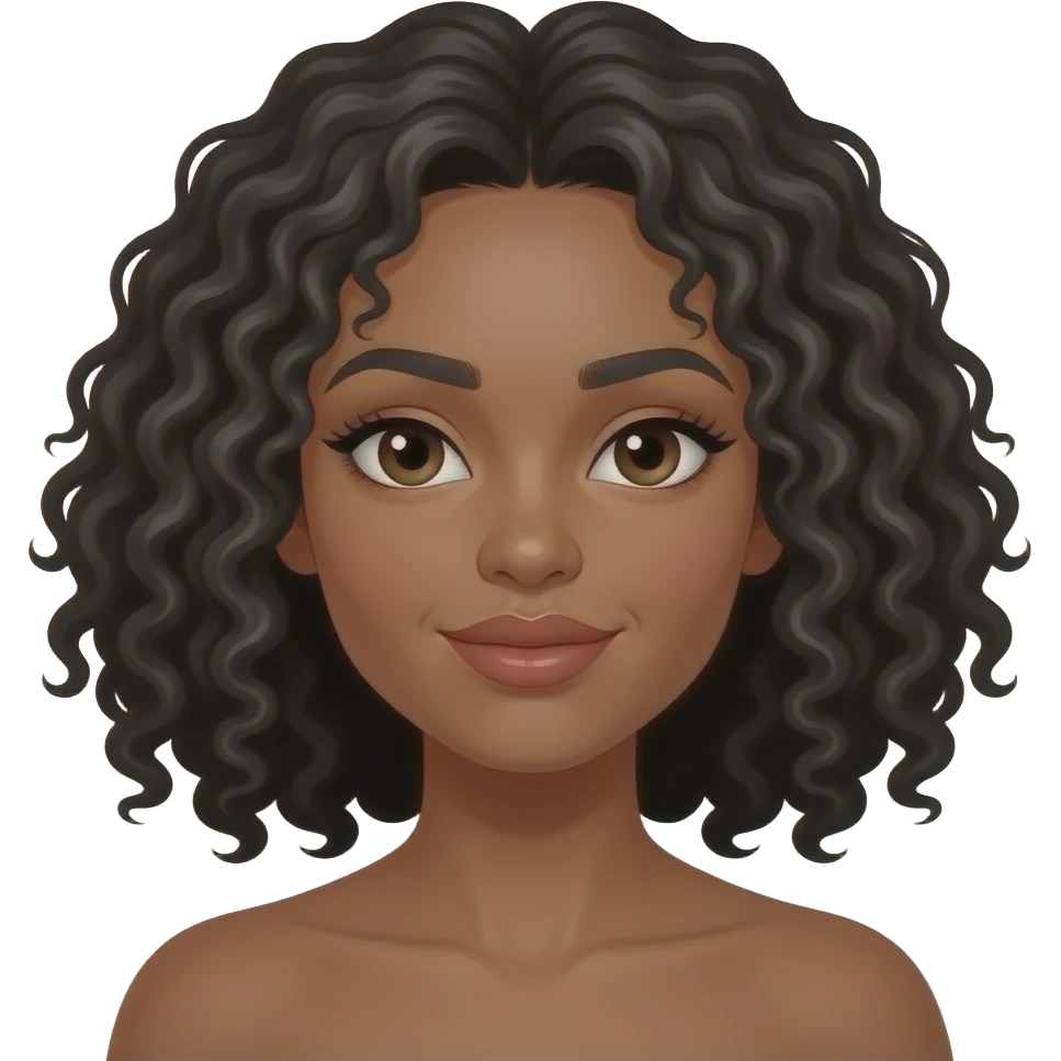 Medium dark skinned woman with black curly shoulder-length hair waxing her upper lip. emoji