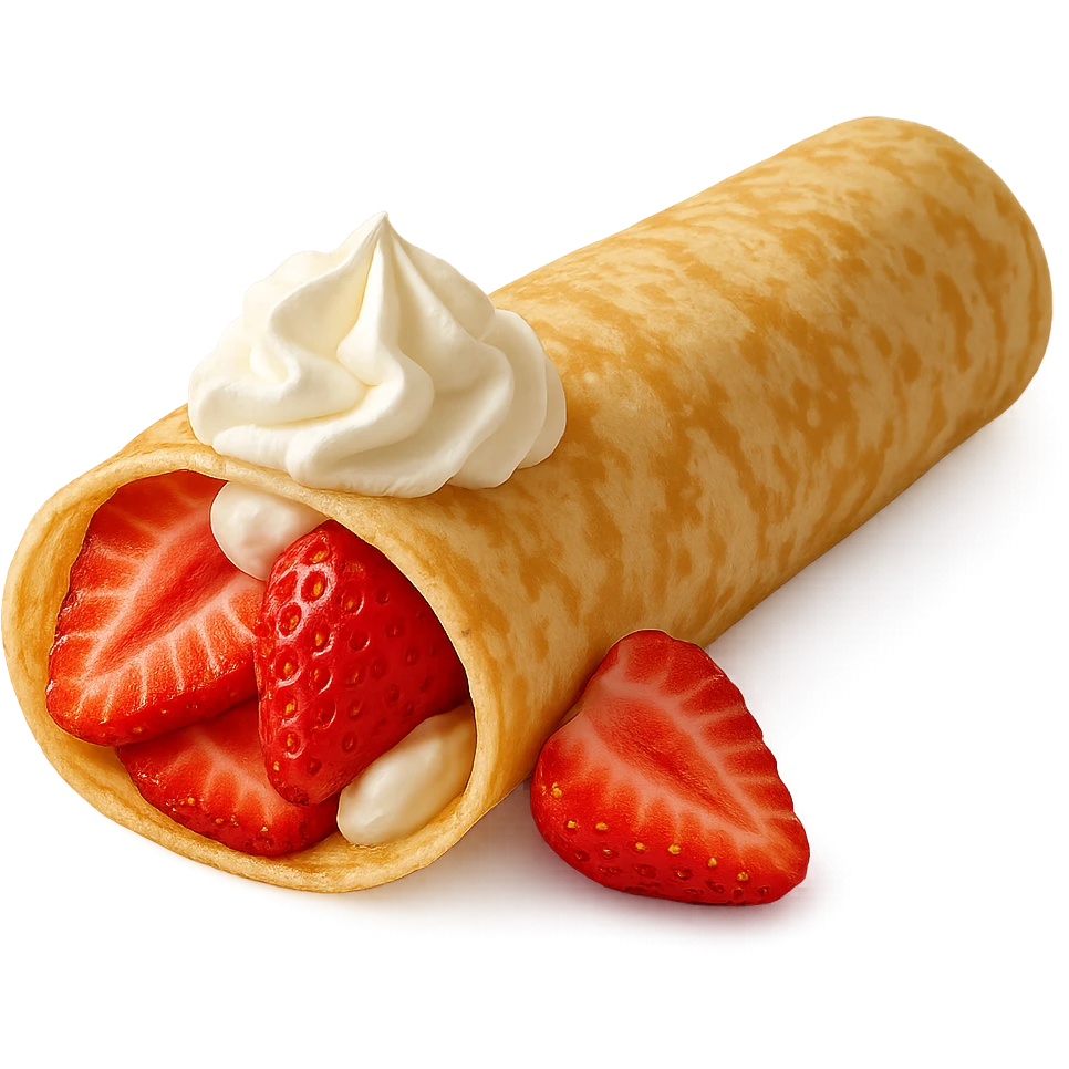a rolled French crepe with strawberries and whipped cream emoji