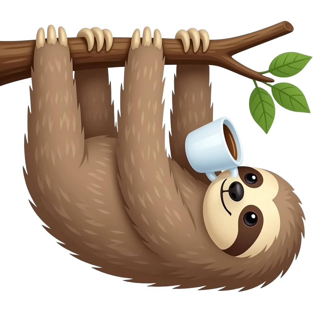 sloth drink coffee on the tree upside down emoji