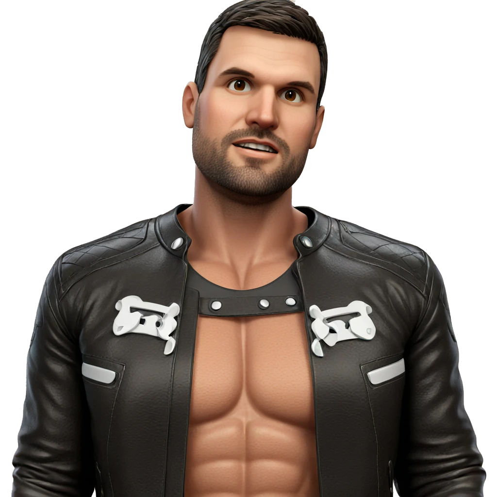 muscular man in leather jacket emoji